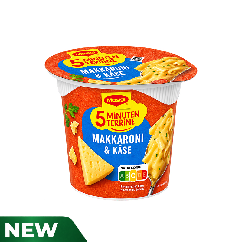 Maggi 5 Minute Terrine Macaroni & Cheese, Delicious Ready Meal with Instant Noodles, Pasta Snack in Creamy Cheese Sauce
